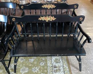 Vintage Black & Gold Hand Painted "Hitchcock Style" Benches (2 Available)