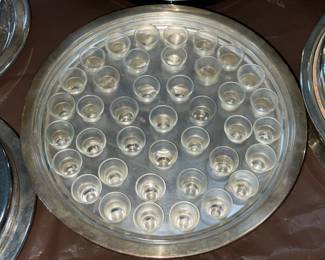 Silver Plated Communion Tray W/ Cover & Glasses