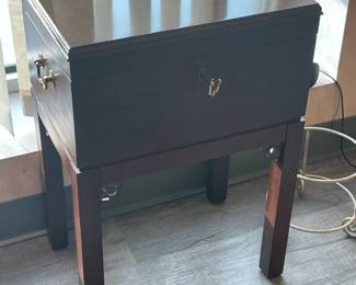 Wooden Locking Chest W/ Brass Hardware On 4 Legged Stand