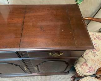 Wooden Sideboard Cabinet With Fold Out Sides, 2 Drawers, & 2 Doors (Ethan Allen) - 2 Available