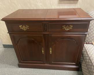 Wooden Sideboard Cabinet With Fold Out Sides, 2 Drawers, & 2 Doors (Ethan Allen) - 2 Available