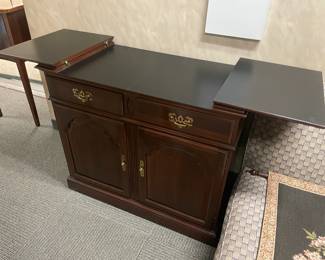 Wooden Sideboard Cabinet With Fold Out Sides, 2 Drawers, & 2 Doors (Ethan Allen) - 2 Available