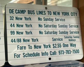 ORIGINAL DeCamp Bus Lines Bus Route Service Sign