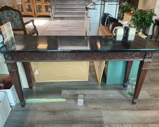 Wood Carved Console Table W/ Marble Top
