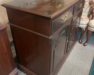 Wooden Sideboard Cabinet With Fold Out Sides, 2 Drawers, & 2 Doors (Ethan Allen) - 2 Available