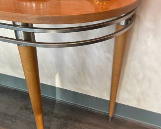 Half Moon Blonde Wood Console Table W/ Metal Accents