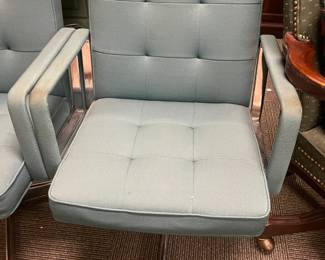 Vintage Mid-Century Modern Blue Swivel Chairs