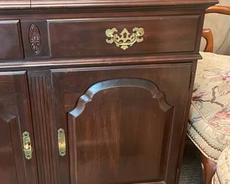 Wooden Sideboard Cabinet With Fold Out Sides, 2 Drawers, & 2 Doors (Ethan Allen) - 2 Available