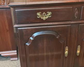 Wooden Sideboard Cabinet With Fold Out Sides, 2 Drawers, & 2 Doors (Ethan Allen) - 2 Available