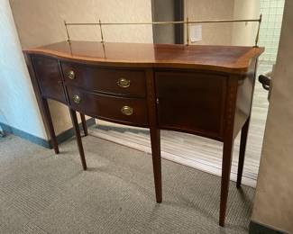 BEAUTIFUL Executive Dining Room/Conference Room Sideboard Cabinet W/ 2 Doors, 2 Drawers, & Brass Hardware And Rail (Ethan Allen)