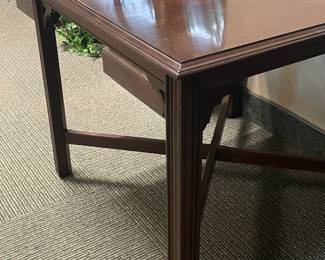 Square Wooden Accent Table W/ "X" Base & Carved Corners