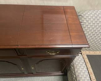 Wooden Sideboard Cabinet With Fold Out Sides, 2 Drawers, & 2 Doors (Ethan Allen) - 2 Available