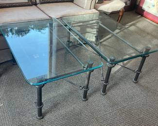 Green Cast Iron Ornate End Tables W/ Glass Top - 2 Available