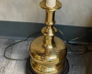 Pair Of Candlestick Lamps W/ Black Shades & Brass Base