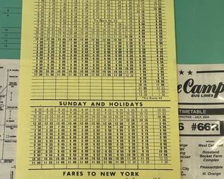 Original Vintage DeCamp Bus Lines Timetables