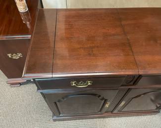 Wooden Sideboard Cabinet With Fold Out Sides, 2 Drawers, & 2 Doors (Ethan Allen) - 2 Available
