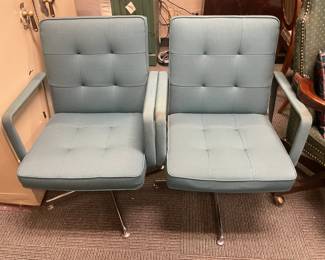 Vintage Mid-Century Modern Blue Swivel Chairs