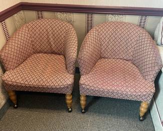Red & Gold Upholstered Rolling Club Chairs