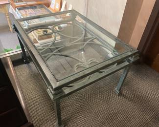 Green Cast Iron Ornate Coffee Table W/ Glass Top