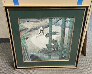 Framed Asian Bird Amongst Bamboo Artwork