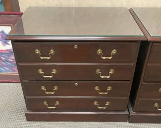 Wooden Filing Cabinet W/ 2 Drawers & Brass Hardware (Ethan Allen)