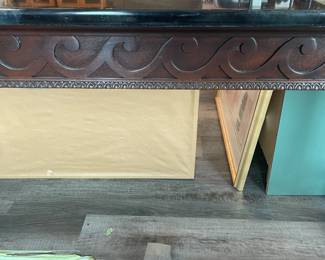 Wood Carved Console Table W/ Marble Top