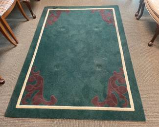 Green & Mauve W/ White Border Area Rug