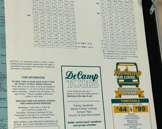 Original Vintage DeCamp Bus Lines Timetables