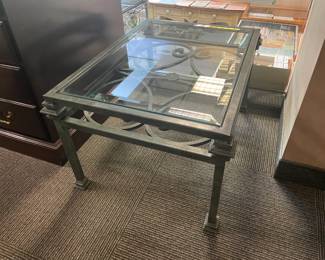Green Cast Iron Ornate Coffee Table W/ Glass Top