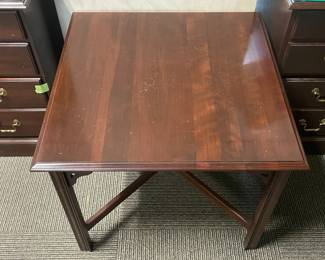 Square Wooden Accent Table W/ "X" Base & Carved Corners