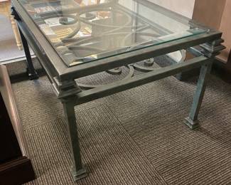 Green Cast Iron Ornate Coffee Table W/ Glass Top