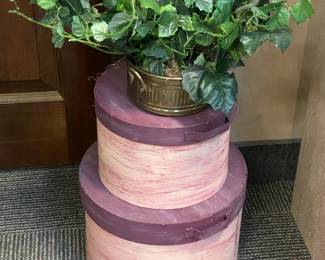 Mauve Colored Stacked Boxes W/ Faux Plant
