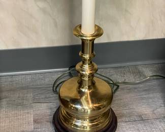 Pair Of Candlestick Lamps W/ Black Shades & Brass Base