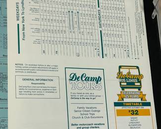 Original Vintage DeCamp Bus Lines Timetables