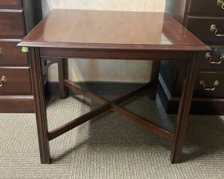 Square Wooden Accent Table W/ "X" Base & Carved Corners