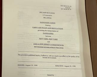 DeCamp Bus Lines Passenger Tariff, Fares, Rules, & Regulations Packet