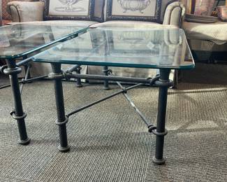 Green Cast Iron Ornate End Tables W/ Glass Top - 2 Available