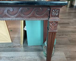 Wood Carved Console Table W/ Marble Top