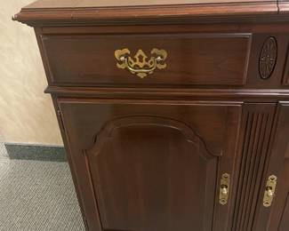 Wooden Sideboard Cabinet With Fold Out Sides, 2 Drawers, & 2 Doors (Ethan Allen) - 2 Available