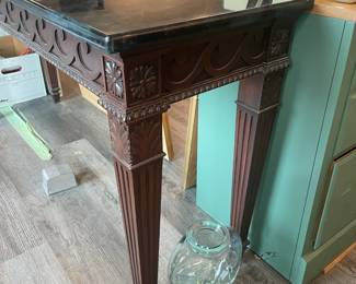 Wood Carved Console Table W/ Marble Top