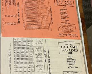 Original Vintage DeCamp Bus Lines Timetables