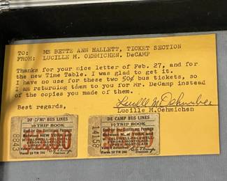 Vintage DeCamp Bus Lines Tickets W/ Typed Story