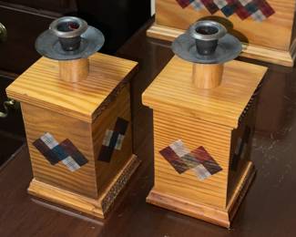 Decorative Wood 5 Piece Set (2 Boxes, 1 Frame, & 1 Candlestick Holder Set)