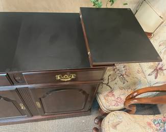 Wooden Sideboard Cabinet With Fold Out Sides, 2 Drawers, & 2 Doors (Ethan Allen) - 2 Available