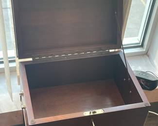 Wooden Locking Chest W/ Brass Hardware On 4 Legged Stand