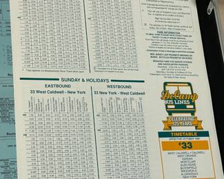 Original Vintage DeCamp Bus Lines Timetables