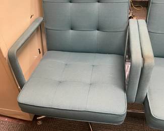 Vintage Mid-Century Modern Blue Swivel Chairs