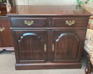 Wooden Sideboard Cabinet With Fold Out Sides, 2 Drawers, & 2 Doors (Ethan Allen) - 2 Available