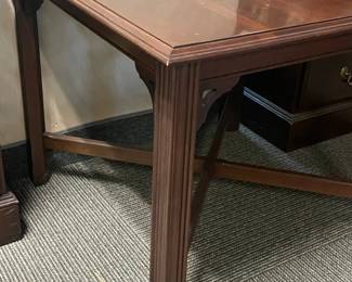 Square Wooden Accent Table W/ "X" Base & Carved Corners