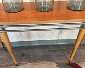 Half Moon Blonde Wood Console Table W/ Metal Accents
